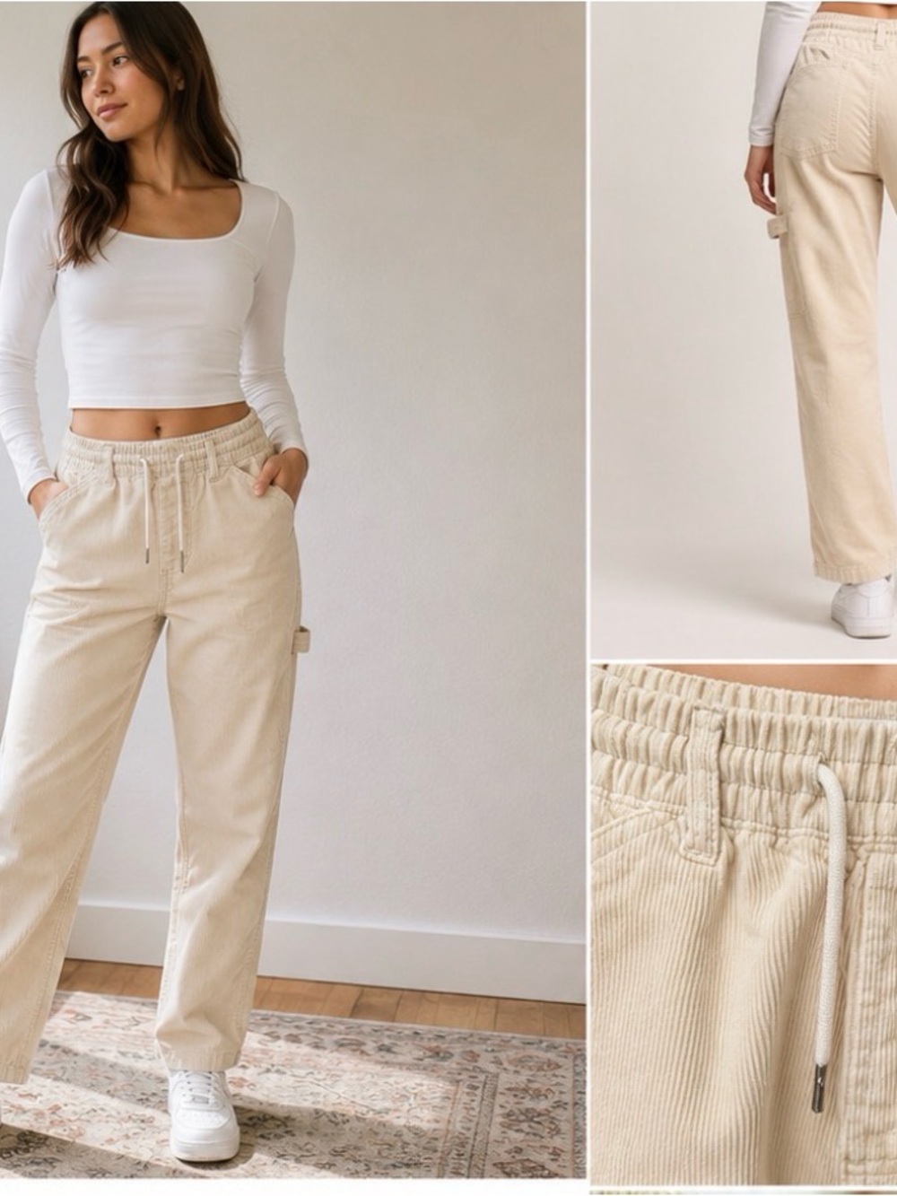 BDG Urban Outfitters Corduroy Pull-On Pants Cream Drawstring Carpenter Small